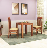Minimal Solid Sheesham Wood Two Seater Dining Set (With Cushion, Natural Finish)